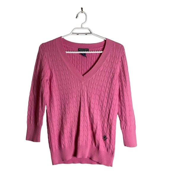 Ralph Lauren Sweaters - Ralph Lauren MFG Vintage Women's Pink V-Neck Knit Sweater Sz M
